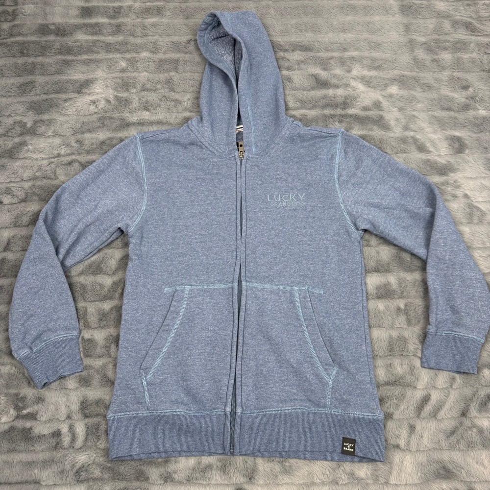Lucky Brand Boys Blue Heather Full Zip Hoodie Sweatshirt Size M 10/12